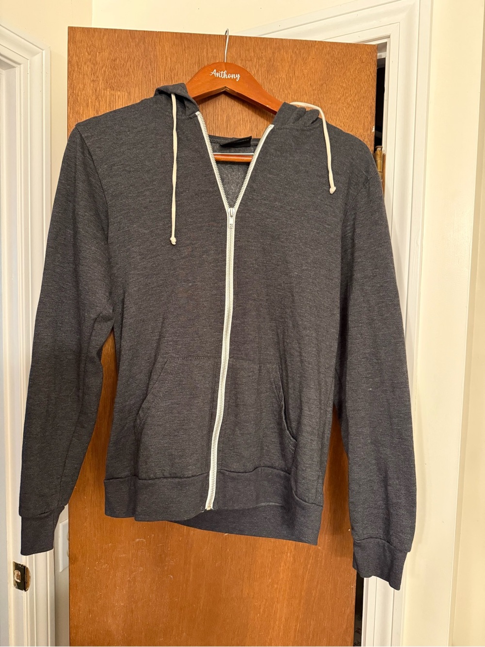 True Classics cozy dark Charcoal Gray Zip Hoodie Sweater drawstring hood Size M